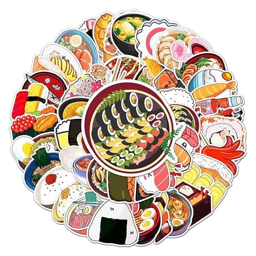 Japanese Food Stickers |50Pcs Japanese Cuisine Sushi Waterproof Vinyl Decals for Water Bottles Bicycle Laptop Refrigerator Luggage Computer Mobile Phone Skateboard Bike Décor - Image 1