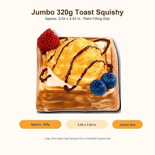 minnko Handmade Jumbo 320g Taba Squishy Toast, Sticky Silicone Squeeze Toy | Soft, stretchy silicone toy for kids and adults, made for satisfying squeeze play and realistic dessert display novelty toy thumbnail 3