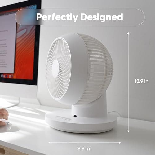 IRIS USA WOOZOO Desk Fan with Remote, 360° Oscillating Table Air Circulator, 3 Speeds, 52ft Max Air Distance, Adjustable Tilt, 13 Inches, Low Noise Motor, Small Fan for Bedroom, Office, Dorm, White - 52 ft. Air Flow - 360 Tilt - White thumbnail 3