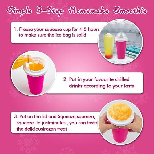 Slushie Maker Cup, Magic Quick Frozen Smoothies Cups for Homemade Milk Shake Ice Cream Maker, Cooling Cup, Double Layer Squeeze Slushy Maker Cups, Birthday Gifts for Kids Mom Dad(Pink) thumbnail 5