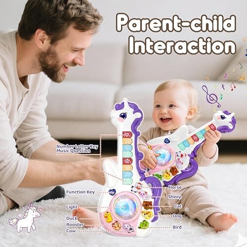 Marstone Toys for 1 2 Year Old Girl Birthday Gifts: Baby Musical Unicorn Toys 12-18 Months, Educational Cartoon Guitar for Toddler Boy Kid 1-3, Infant 1st First Interactive Learning Birthday Present thumbnail 3