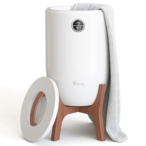 Fontaines Luxury Towel Warmer for Bathroom, Spa - Large Heated Thermal Bucket, Wood Handle, Safe Auto Shut Off, Fits Up to Two Large 40x70 Oversized Towels or Robes - White - Image 1