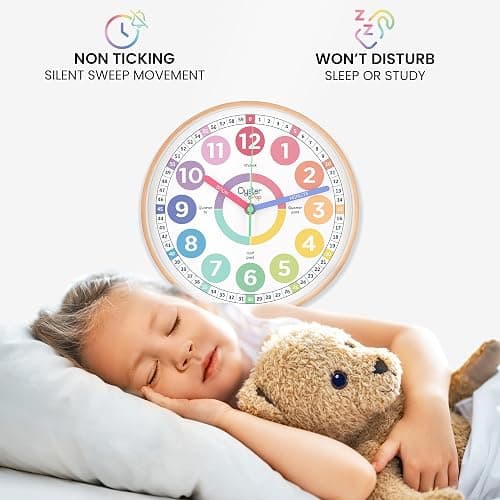 Pastel Learning Clock for Kids – 10" Silent Cute Wall Clock for Classroom & Children’s Bedroom – Non-Ticking Analog Teaching Clocks – Includes E-Book Guide to Help Kids Learn to Tell Time Easily thumbnail 4