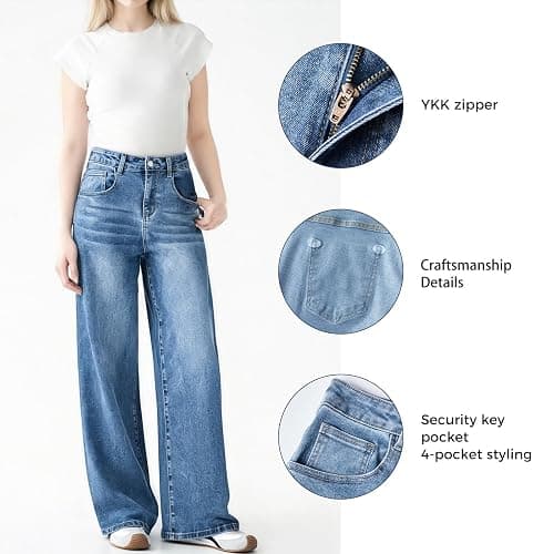 Mars power Women's Wide Leg Jeans High Waisted Baggy Straight Leg Loose Stretchy Casual Denim Pants thumbnail 4