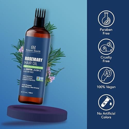 Botanic Hearth 100% Pure Rosemary Oil For Hair Growth (6.7 fl oz) Infused With Biotin, Jojoba & castor Oil | Nourishing & Volumizing | Non GMO Verified - Rosemary - 6.7 Ounce thumbnail 5
