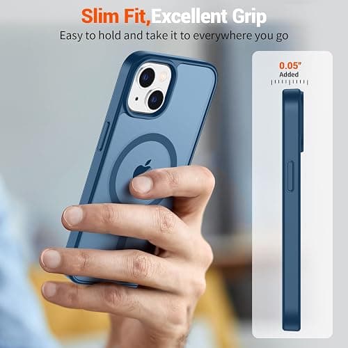 SUPFINE Magnetic for iPhone 14 Case & iPhone 13 Case (Compatible with MagSafe) (Military Grade Drop Protection) Slim Translucent Matte Shockproof Phone Cover,Deep Blue thumbnail 7
