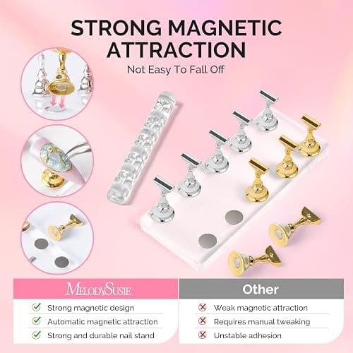 MelodySusie Nail Stand for Press Ons, Big Transparent Acrylic Magnetic Base for Painting Display with Brush Holder and 100 Pcs Reusable Double-Sided Tape for Home DIY Salon Supplies thumbnail 3