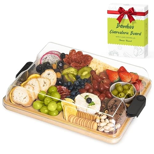 2-in-1 Charcuterie Board with Lid, Large Cutting Board for Kitchen, Travel Portable Bamboo Cheese Board, Covered Serving Tray, House Warming Birthday Gifts for Her Him Women Men Mom Dad - Image 1