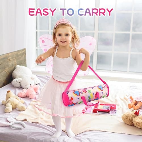 BABESIDE Baby Doll Crib for 18 Inch Dolls, Baby Doll Bed with Cute Pink Heart Storage Bag Accessories, Toy Crib Doll Furniture Gift for Girls Age 3+ thumbnail 4