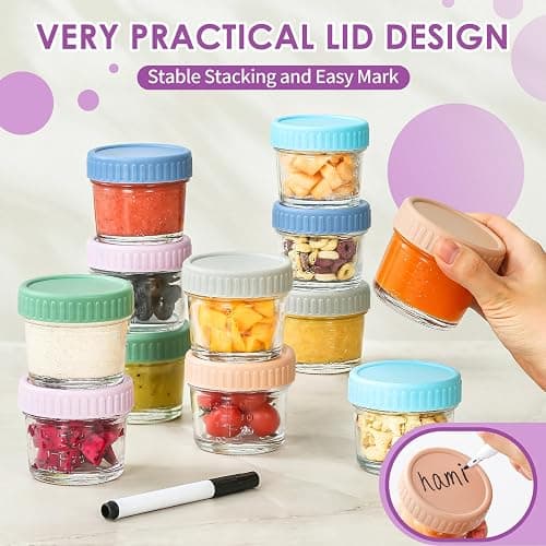 DRKIO 12 Pack Glass Baby Food Storage Containers - 4 Oz Baby Food Jars with Lids Baby Food Maker Microwave Dishwasher Freezer Safe 100% Leak Proof BPA Free Reusable thumbnail 6
