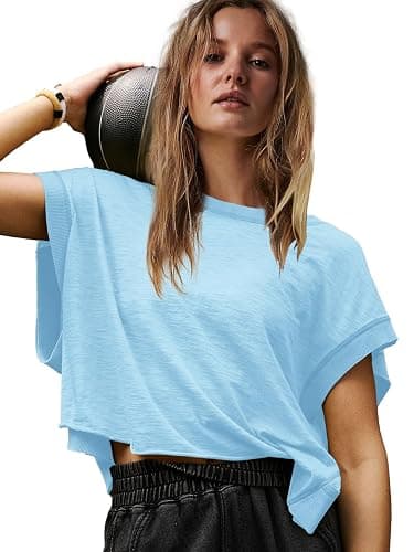 Panadila Womens Open Back Workout Top Oversized Workout T Shirts Backless Athletic Shirt Short Sleeve Baby Tee thumbnail 2
