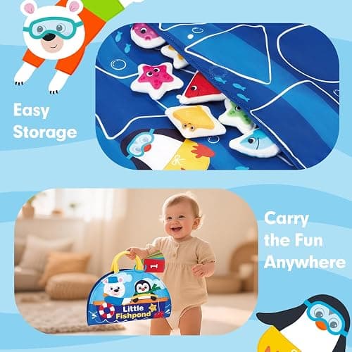 hahaland Montessori Toys for 1 Year Old - Fishing Game for Toddlers 1-3 with Shapes Colors Learning Mat, Dices, Fish, 2 Poles, Cards, 1 Year Old Educational Toys Toddler Games Ages 2 thumbnail 8