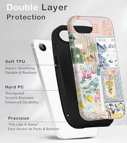Amzfield Compatible with iPhone 16e/17e Cse, Aesthetic Summer Phone Case Cute Italy Culture Collage for Girl Women, Scratch Resistant Shockproof Protective Girly Case for iPhone 16e for iPhone 17e thumbnail 2