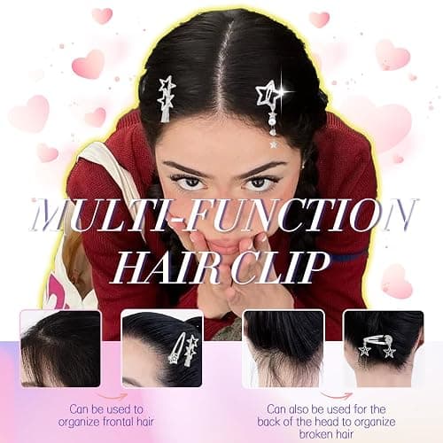 10PCS Star Hair Clips Set, Y2K Silver Metal Snap Barrettes for Women Girls, 8 Shapes Kawaii Hair Accessories, Punk Grunge 2000s Vintage Style thumbnail 5