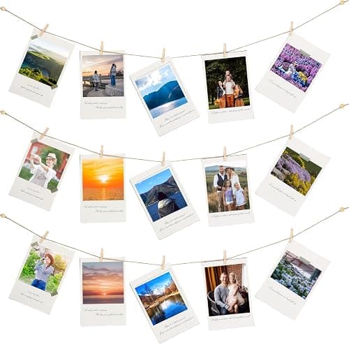 100 Pcs Wooden Clothespins for Photo Hanging Display, Mini Clothes Pins with String, Photo Display Hanging Clips for Crafts Pictures Photos Home Birthday Wedding Party Decoration - Image 1