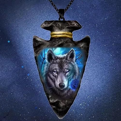 AttractionOil.com Blue Gray Wolf Arrowhead Necklace thumbnail 4