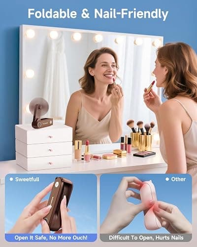 SWEETFULL Portable Handheld Mini Fan with LED Display, 3-in-1 Personal Foldable USB Rechargeable Hand Held Fan & Flashlight for Travel, Lash Eyelash, Cute Small Pocket for Women, Girls thumbnail 6