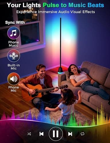 Alfolive Corner Floor Lamp, Smart RGB Lamps for Living Room Bedroom, APP & Remote Control Tall Standing LED Lights, 16 Million DIY Colors Modern Ambient Lighting with Music Sync & Timer, Jet Black thumbnail 6