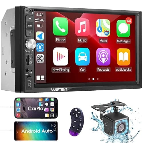 Double Din Car Stereo Radio Compatible with Apple Carplay and Android Auto, 7-Inch HD Touchscreen with Voice Control, Mirror Link, Backup Camera, Steering Wheel, Bluetooth, FM, USB/TF/AUX Port - Image 1