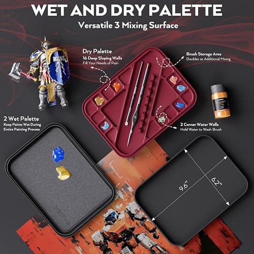 Nicpro Professional Miniature Painting Kit, Stay Wet Palette & 16PCS Detail Paint Brushes Drybrush with Nylon Bag, 100PCS Pallet Paper, 4PCS Sponge, Mixing Paint Saver Palette for Miniature Model thumbnail 4
