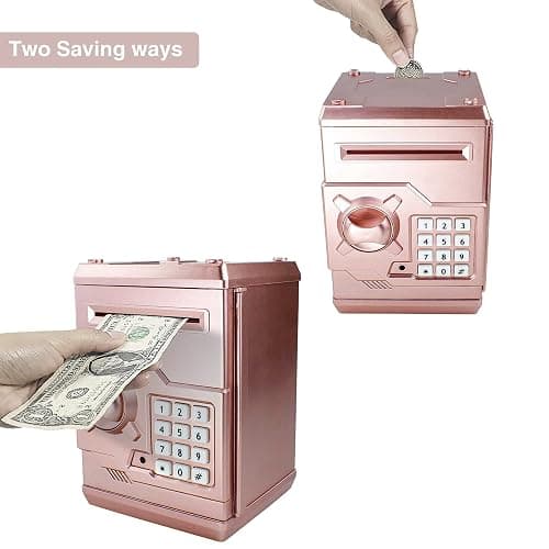 Suliper Electronic Piggy Bank Code Lock for Kids Baby Toy, Mini ATM Safe Coin Cash Banks Real Money Saving Box with Password, Auto Money Scroll for Children,Boys Girls Birthday Gift (Rose Gold) thumbnail 2
