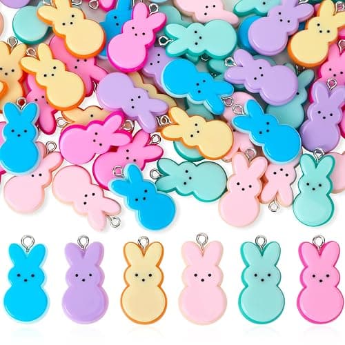 Augshy 64 Pcs Easter Bunnies Charms Resin Rabbit Beads Rabbits Ornament Pendant for Easter DIY Craft Bracelet Necklace Jewelry Making - Image 1