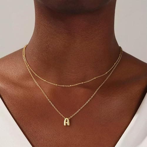 Thaivor Mothers Day Gifts for Mom Initial Necklaces for Women 14K Gold Plated Bubble Letter Necklace Layered Dainty Cute Choker Pendant Stack Jewelry Fashion Accessories Teen Trendy Gift thumbnail 4