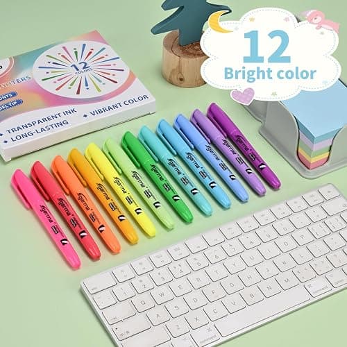 Cgerma Highlighters Assorted Colors Set, 12 Pack, Chisel Tip Bright Colors, Dry Quickly Colored Highlighters for Journaling, Study Notes, School Office Supplies thumbnail 9