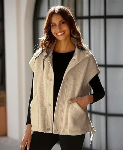 OPCAKM Women's Fuzzy Fleece Vest Oversized Sleeveless Sherpa Jacket Warm Button Down Gilet Outerwear with Pockets thumbnail 2