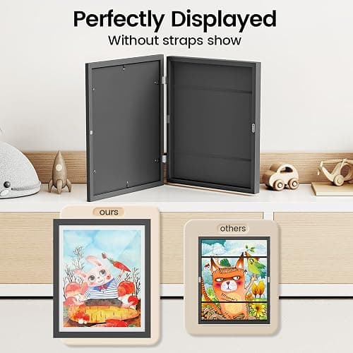 BAIJIALI Black Art Frames for Kids Artwork - Front Opening Holds 150 Drawings, 3D Crafts - 2 Packs 8.5x11 with mat or 9x12 without Mat thumbnail 5