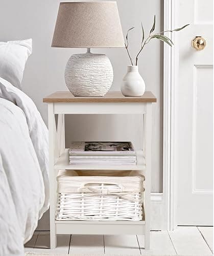 PHI VILLA End Table Living Room Set of 2 - Farmhouse Bed Side Table Nightstands for Bedroom, Ivory White Small Side Table - Ivory thumbnail 5