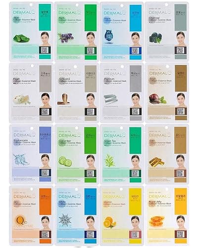 DERMAL 32 Combo A+B Set Collagen Essence Korean Face Mask - Hydrating and Soothing Facial Mask with Panthenol - Hypoallergenic Self Care Sheet Mask for All Skin Types - Natural Home Spa Treatment Mask - Image 1