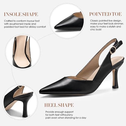 Rilista Women's Slingback Kitten Heels Closed Pointed Toe Wedding Party Dress Pumps Shoes thumbnail 6