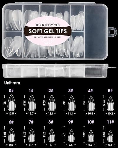 Soft Gel Nail Tips Medium Stiletto, 120PCS Pre Buff Full Cover Shaped Nail Extenison Tips Half Matte Gel Nail Tips BORNBYME thumbnail 6