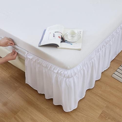 MEILA Wrap Around Bed Skirt Three Fabric Sides Elastic Dust Ruffled 16 Inch Tailored Drop,Easy to Install Fade Resistant-White, Queen/King thumbnail 3