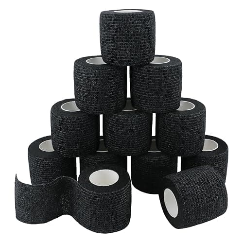 GooGou Self Adherent Wrap Bandages Self Adhering Cohesive Tape Elastic Athletic Sports Tape for Sports Sprain Swelling and Soreness on Wrist and Ankle 12PCS 2 in X 14.7 ft (Black 12pcs) thumbnail 2