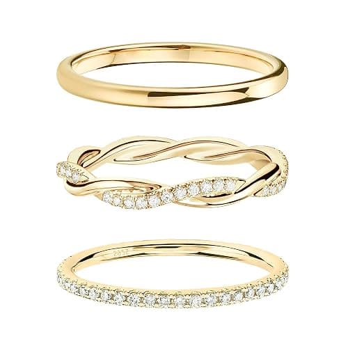 DEARMAY Stackable Gold Plated Rings for Women Non Tarnish, Dainty 14K Gold Diamond Rings Set Thumb Fashion Thin Cubic Zirconia Pack Simple Unique Statement Rings Jewlery 5/6/7/8/9/10 - Image 1