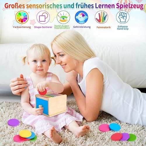 FCSONU Kinder Montessori Spielzeug ab 1 2 3 Jahre Jungen Mädchen, Holzspielzeug ab 1 Jahr, Farbe Sortierspiel Steckspiel Kinderspielzeug ab 2, Ostern Kindertag Geburtstag Geschenk für Baby Weihnachten thumbnail 5