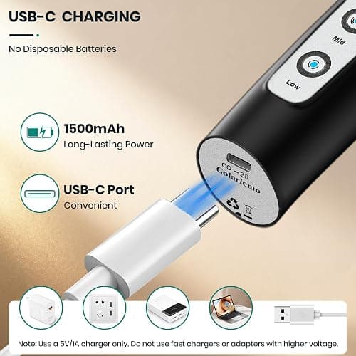Colarlemo Milk Frother Handheld Rechargeable, Frother Wand Drink Mixer Electric Whisk for Coffee, Detachable With 3 Stainless Whisks, Hand Mixer for Lattes, Cappuccino, Matcha, Egg, No Stand,Black thumbnail 5