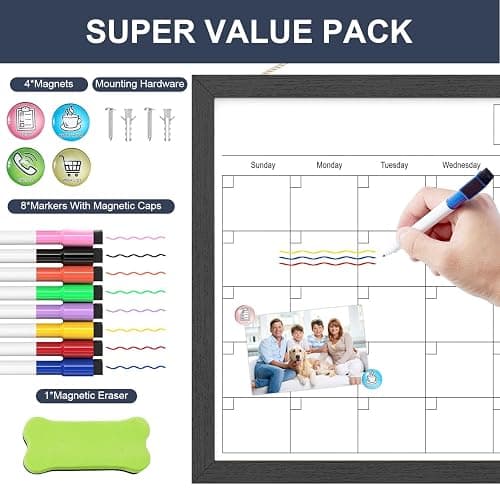 Dry Erase Calendar for Wall, 17x13 Inches Calendar Whiteboard for Wall, Small Magnetic Monthly White Board with Wood Framed, Hanging Dry Erase Board for Kitchen Home Office School Planner thumbnail 6
