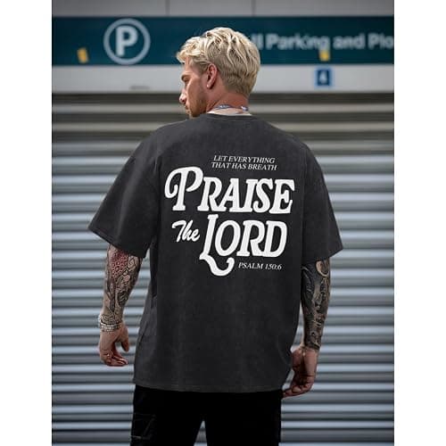 Wedsadl Christian Jesus Shirts for Men Religious Praise The Lord Bible Verse Shirt Oversized Graphic Tees Acid Wash Tshirt thumbnail 5