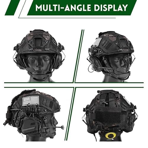 ClrfZebr Tactical Helmet with Headset,4in1 Upgraded Adjustable with Helmet Cover for Airsoft Cosplay Military Tactical Gear thumbnail 5