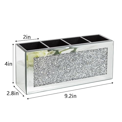SHYFOY 4-Compartment Makeup Brush Holder, Mirrored Makeup Organizer with Crushed Diamond Crystals, Vanity Cosmetics Organizer Solution, Pencil Holder Organizer for Desk thumbnail 6