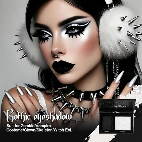 Goth Makeup Palette, Black White Duo Matte Pressed Powder Eyeshadow Palette for Smoky Gothic Makeup, High Pigmented Long Last Concealer Foundation Pallet for Halloween Skeleton Clown SFX Costume Joker thumbnail 2