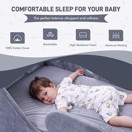 weeonekids Toddler Bed, Child Bed for Kids with Extra Safty Broad, Standard Crib Size Toddler Bed, Certified Fabric Toddler Beds,Toddler Flood Bed (Gray) - Grey thumbnail 3