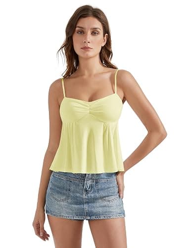 OMKAGI Cute Peplum Camisole Tops for Women Built in Bra Sleeveless Going Out Tank Top thumbnail 4