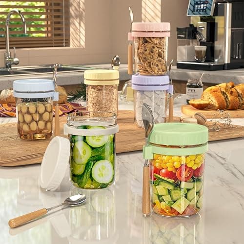 HomArtist 16oz Overnight Oats Containers with Lids and Spoons, 4 Pack Wide Mouth Mason Jars with Airtight Lids, Overnight Oats Jars for Salad, Chia Seed, Cereal, Yogurt thumbnail 7