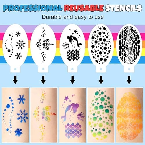 Drawdart Professional Face Painting Kit for Kids & Adults, Split Cake Face Paint Palette 12 x 10gm with Stencil, One Stroke Non Toxic Rainbow Body Paint Set for Halloween & Christmas Makeup thumbnail 7