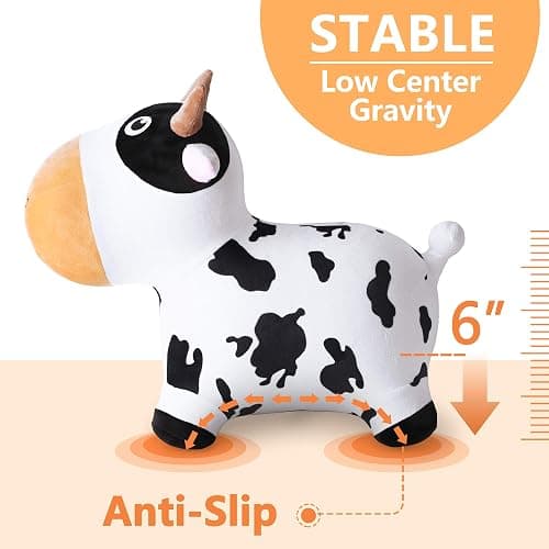 iPlay, iLearn Bouncy Pals Dairy Cow Hopping Horse, Plush Inflatable Animal Hopper, Indoor n Outdoor Ride on Jumping Bounce Toys, Birthday Gift for 18 Months 2 3 4 5 Year Old Kids Toddlers Boys Girls - Dairy Cow thumbnail 2
