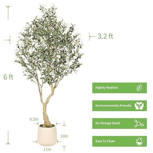 Realead 6ft Artificial Olive Tree with Tall Exquisite Planter - Realistic Faux Olive Tree with Thick Trunk and Lifelike Fruits - Large Fake Olive Tree for Home Office Decor thumbnail 3